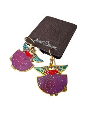 Vintage 1990 Laurel Burch Black “ANGELICAT” Pierced Earrings on Original Card